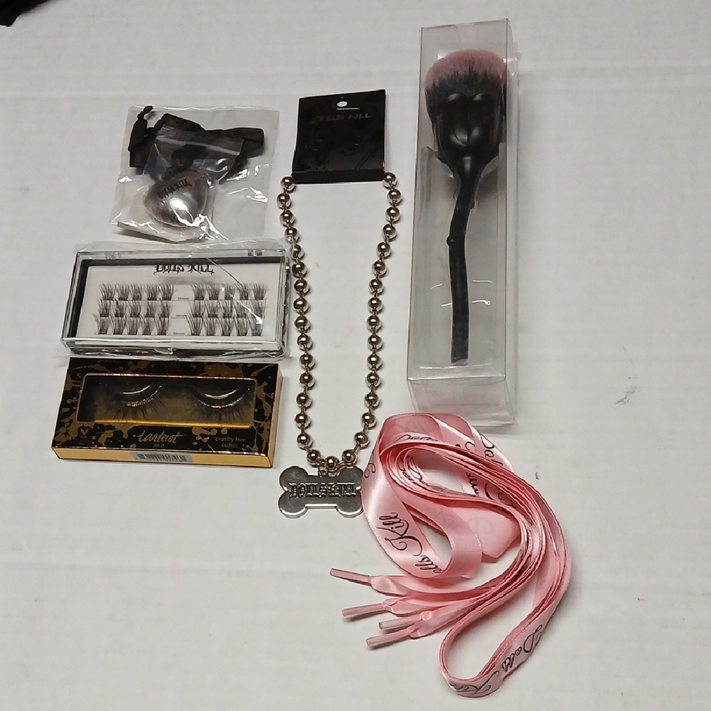 Dolls Kill Lot Bundle Necklaces Pink Ribbon Shoelaces Eyelashes Blush Brush MORE